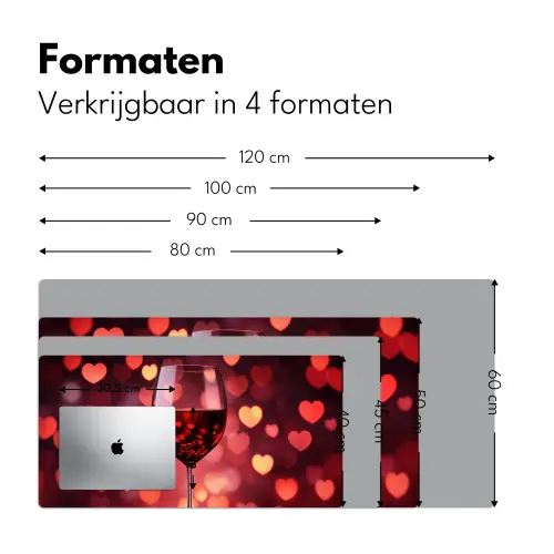 Rood - Wijn - Hartjes Muismat XXL klein -sfeer5