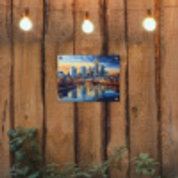 Zonsondergang Frankfurt - Stad - Skyline - Water tuinposter los doek klein -sfeer1