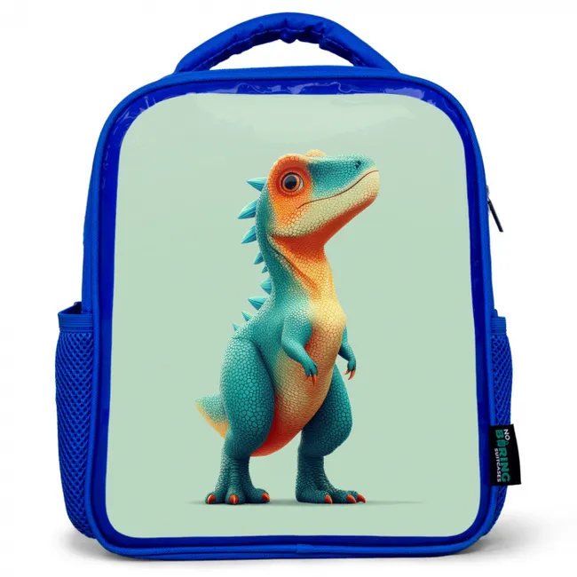 Cartoon - Dino - Oranje - Stekels Kinderrugzak - Blauw middel -3d