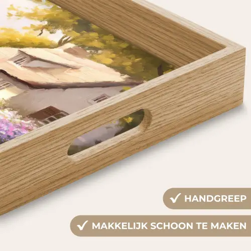 Huisje - Hout - Bloemen Dienblad Rechthoek middel -USP_HandgreepNL