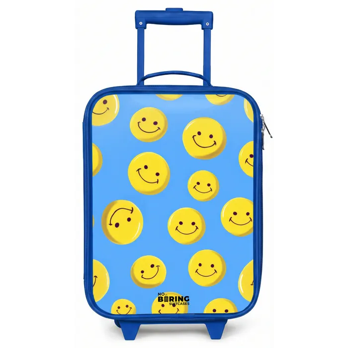 Vrolijke smileyregen Kinderkoffer - Blauw klein -zz3dotto