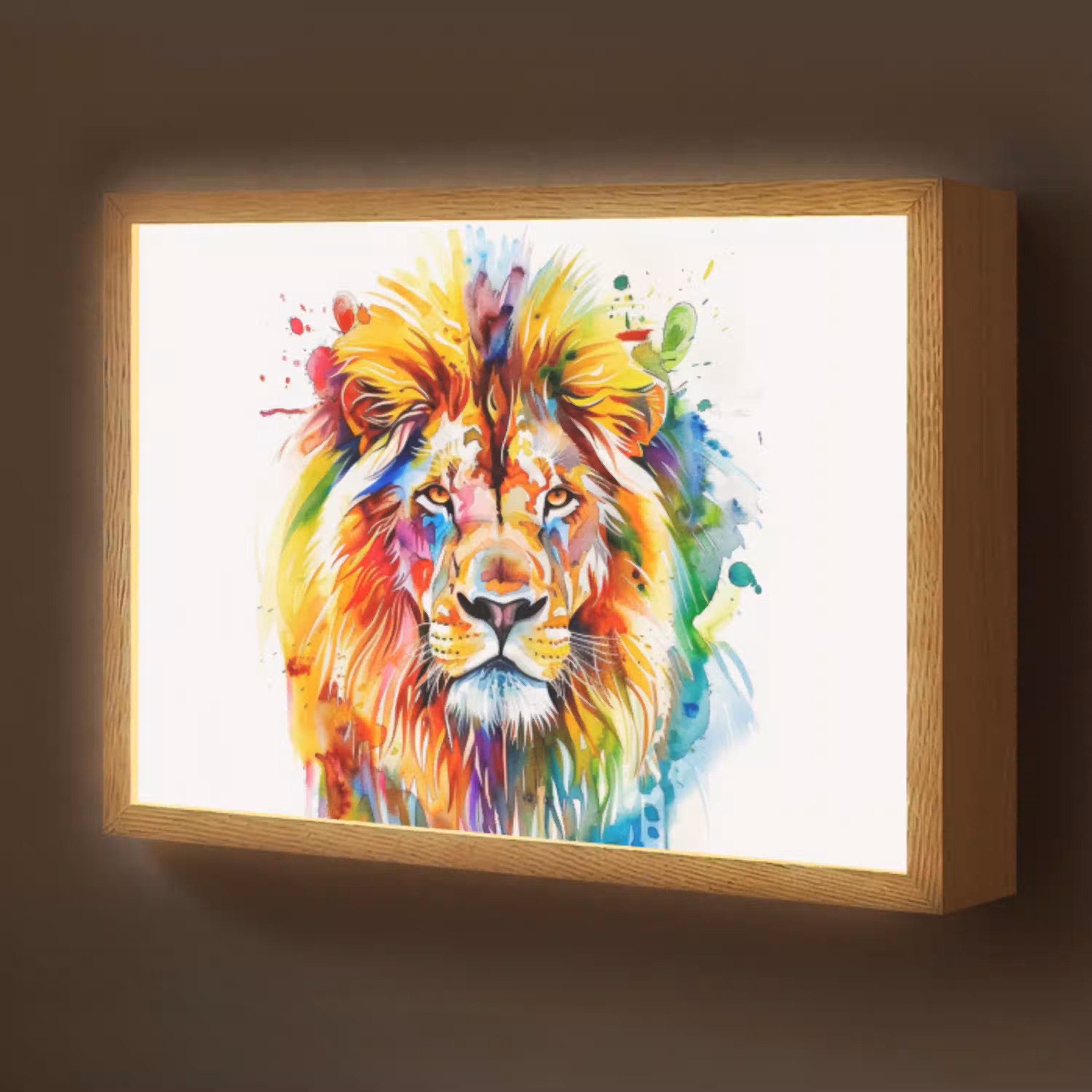Leeuw - Verf - Kleurrijk - Wit - Dier Light Box met batterij (Wandlamp kind) middel -z3d_website