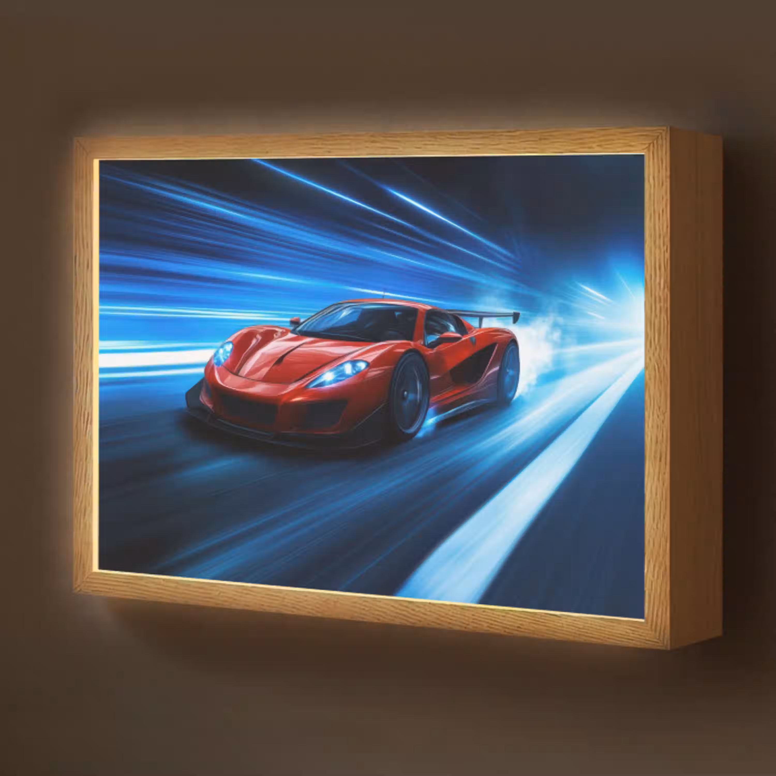 Rode raceauto - Blauw - Futuristisch Light Box met batterij (Wandlamp kind) middel -z3d_website