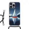 Zeilboot - Donkere bergen - Stilte Hoesje iPhone 16 Pro Max met koord klein -3d