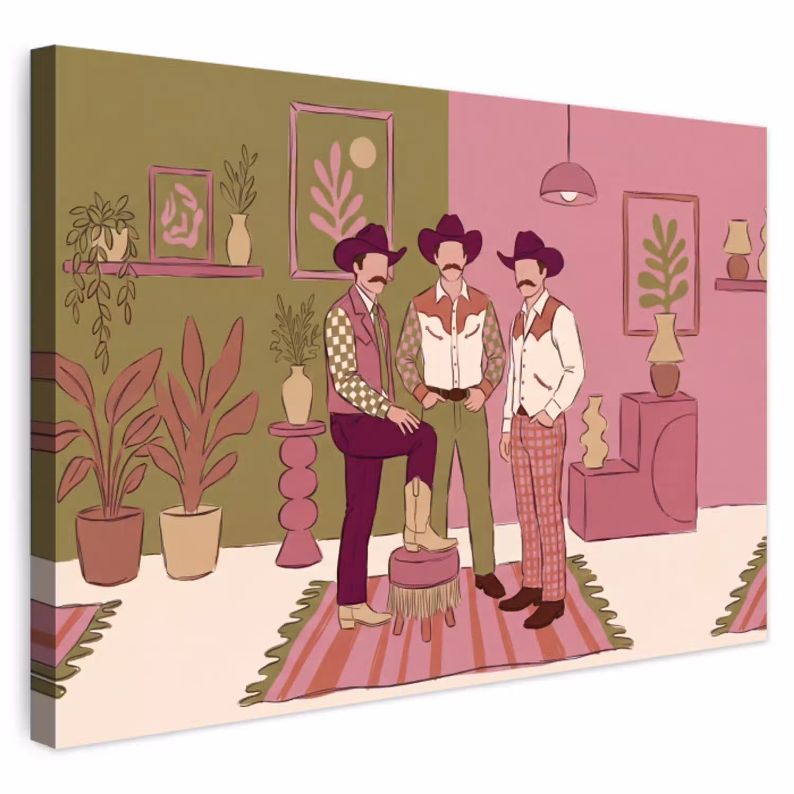 Mensen - Mannen - Hoeden - Retro - Interieur Tuinposter op houten frame 2 cm dik klein -3d