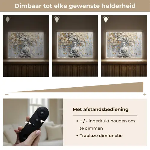 Boeddha - Bloemen - Boom - Goud - Modern Light Box met batterij (Wandlamp) middel -USP_dimbaarNL