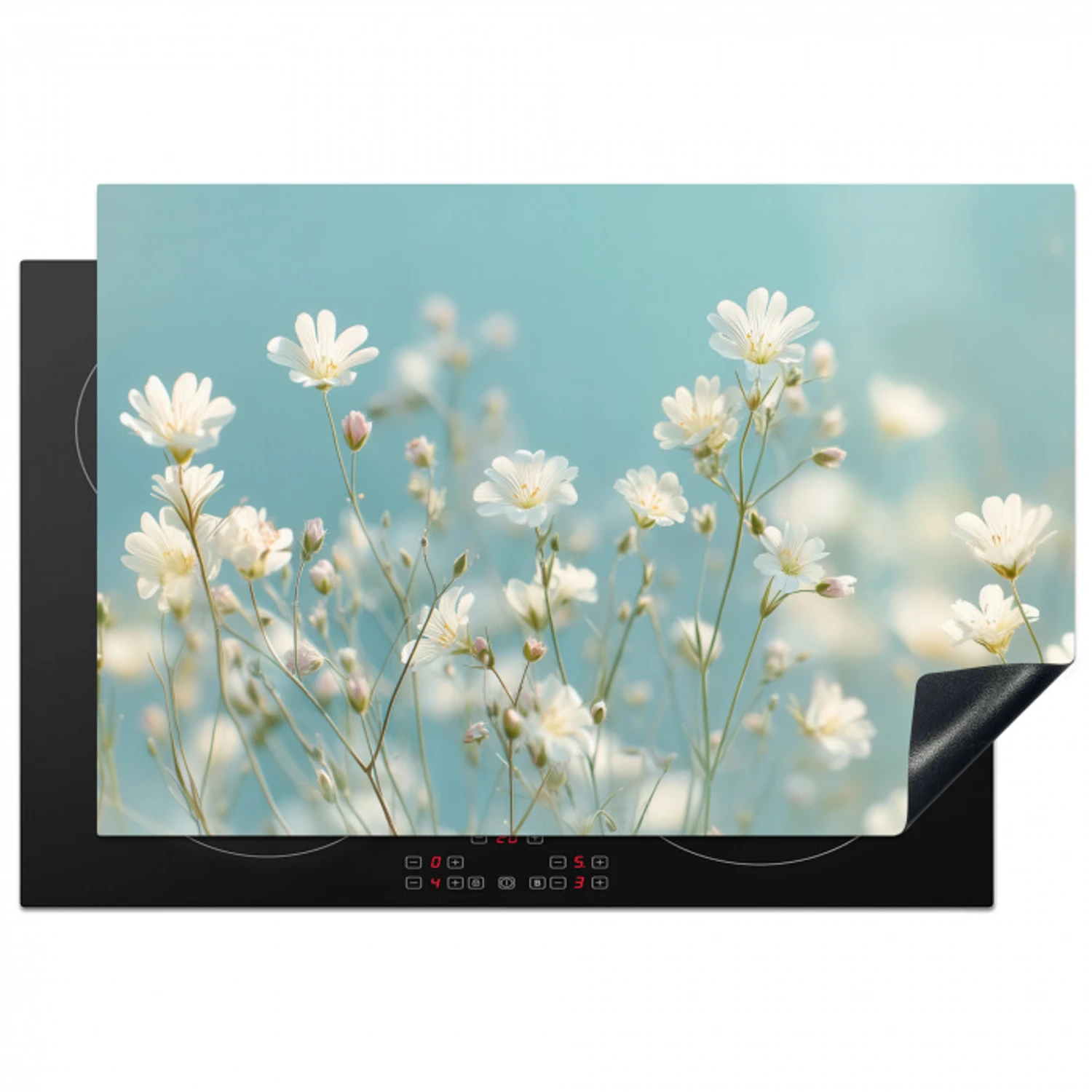 Stengels - Bloemen - Lucht - Wit Inductie beschermer vinyl 3mm klein -3d