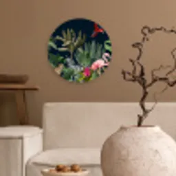 Jungle - Planten - Dieren - Kinderen - Flamingo - Zebra Wandcirkel kunststof plaat 5mm dik klein -sfeer1