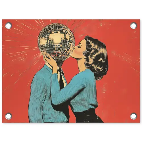 Vrouw - Retro - Discobal - Kus tuinposter los doek klein -3d