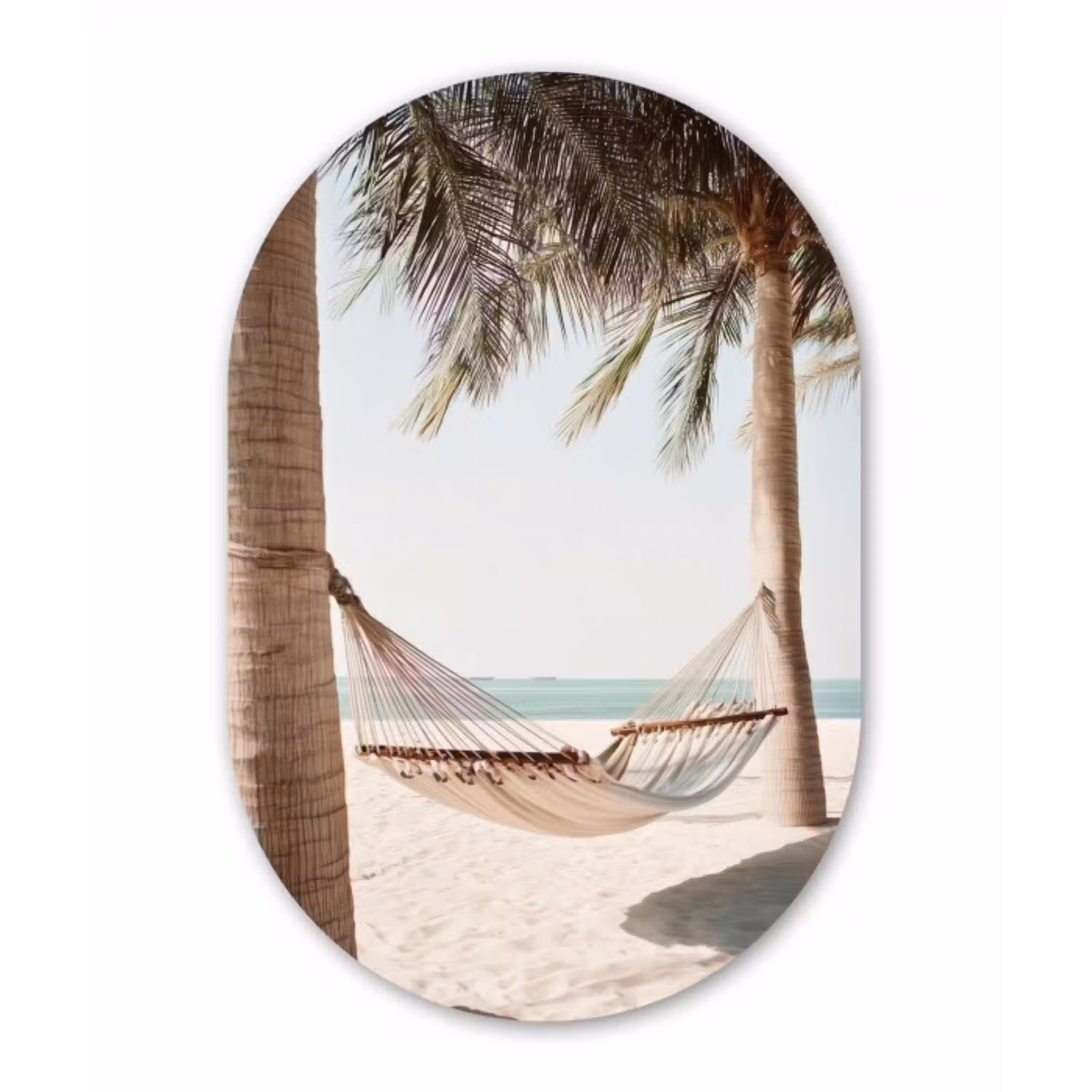 Hangmat - Palmbomen - Strand - Zee Wandcirkel Ovaal Glas middel -3d