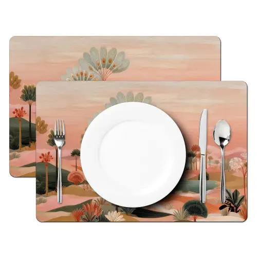 Roze landschap - Palmen - Water Placemat vinyl groot -zzsfeer2_Kitchenyeah-website