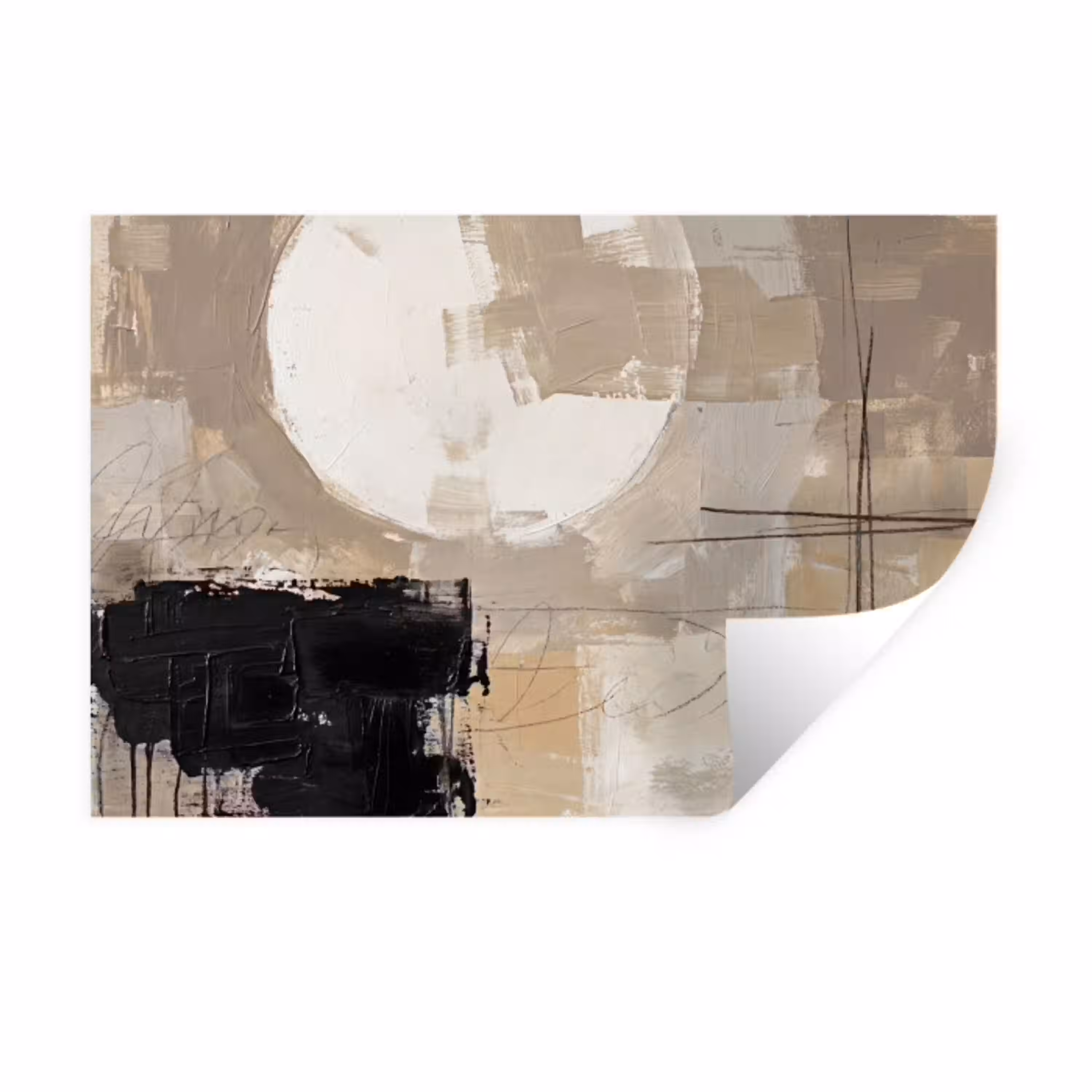 Abstract - Cirkel - Modern - Beige - Zwart - Minimalistisch Muursticker klein -3d