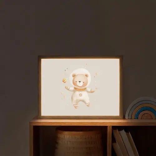 Ruimtebeer - Sterren - Beige Light Box met batterij (Wandlamp kind) middel -sfeer1_kind