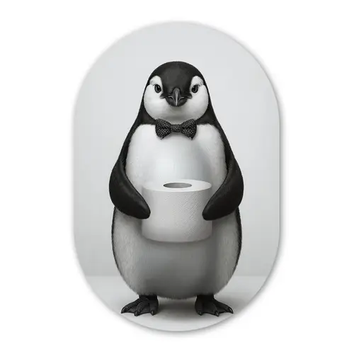 Pinguïn - WC rol - Wit Wandcirkel Ovaal Forex klein -3d