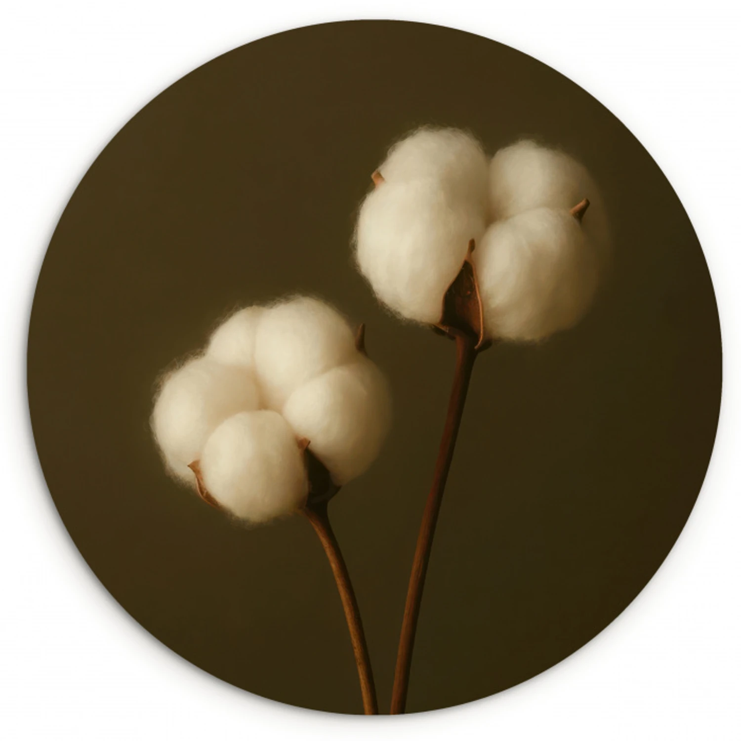 Takken - Katoen - Wit - Bollen Wandcirkel plexiglas klein -3d