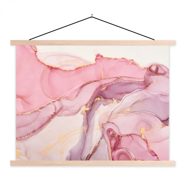 Goud - Marmer - Roze textielposter latten blank klein -3d