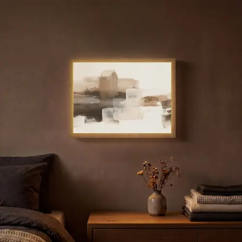 Penseelstreken - Abstract landschap - Rust Light Box met batterij (Wandlamp) middel -sfeer4