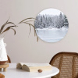 Meer - Dennen - IJs - Winter - Rustgevend Wandcirkel kunststof plaat 5mm dik klein -sfeer4