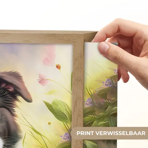 Puppy - Zon - Bloemen - Natuur - Bordercollie - Hond Light Box met batterij (Wandlamp kind) middel -USP_websiteprintNL