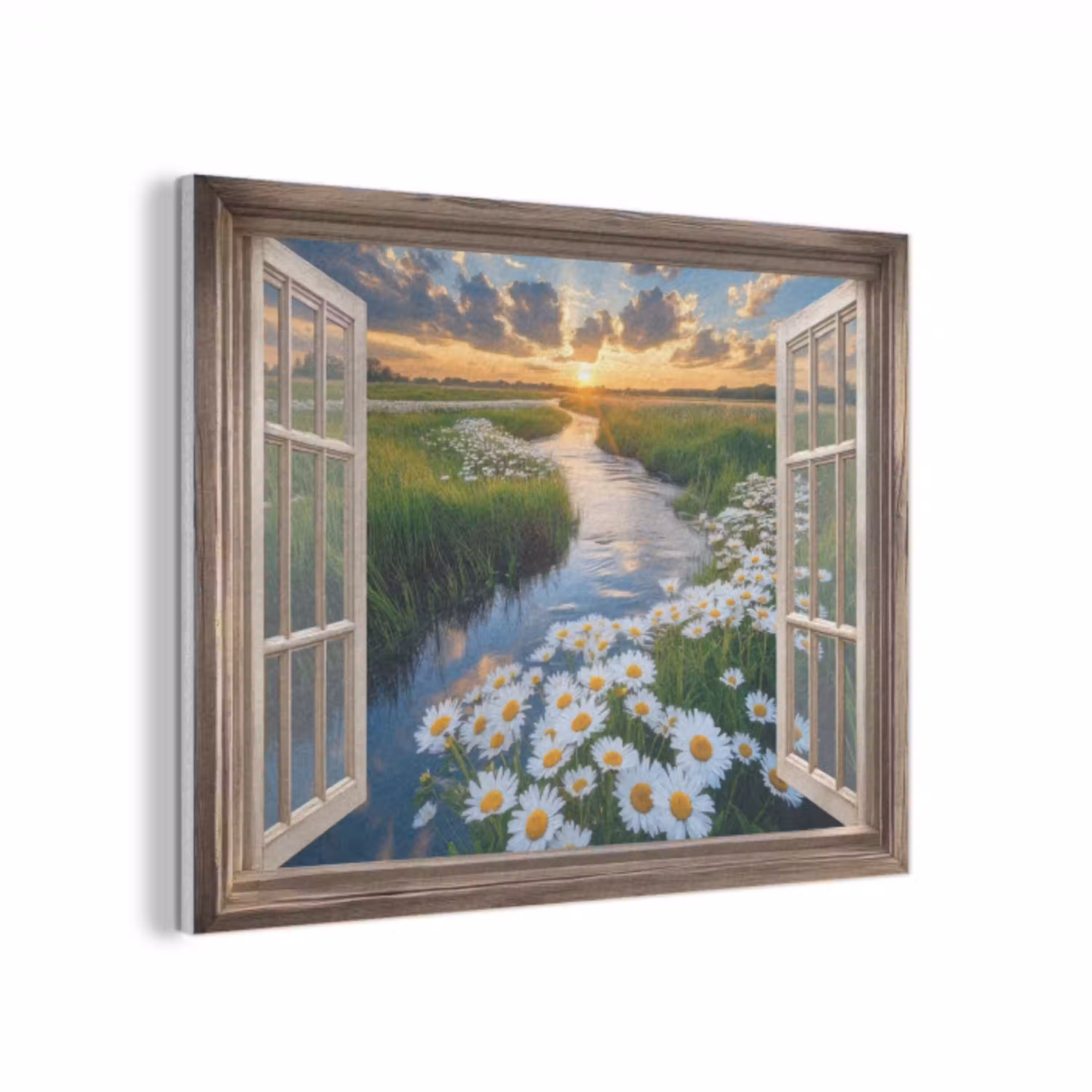 Doorkijk - Landschap - Raam - Water - Zonsondergang PET vilt klein -3d