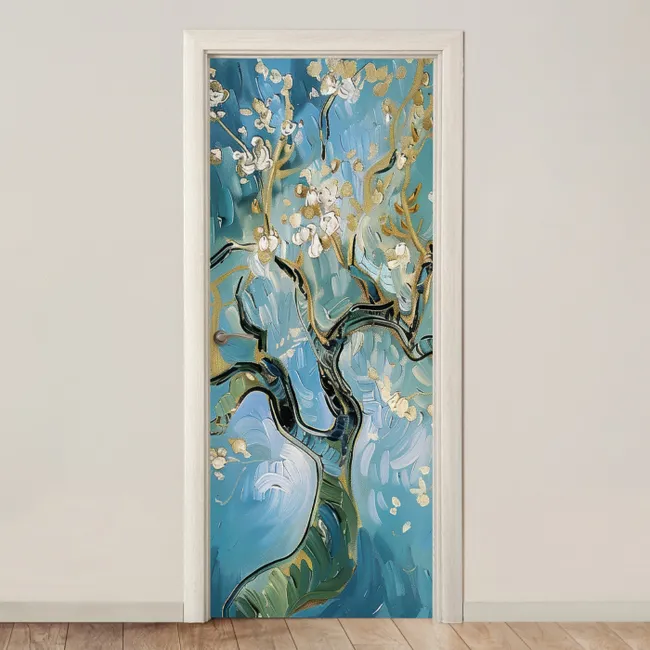 Deursticker - Amandelbloesem boom - Blauw - Abstract