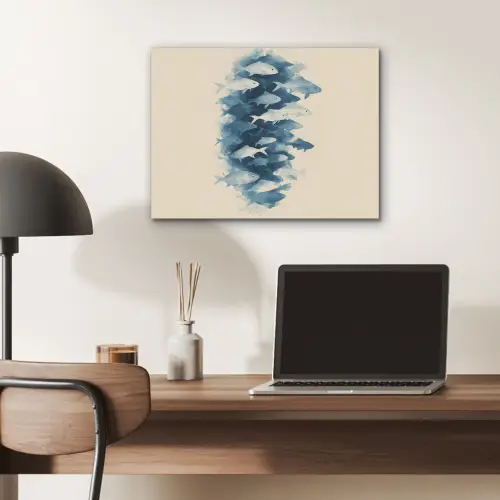 Vissen - Minimalistisch - Blauw PET vilt klein -sfeer5