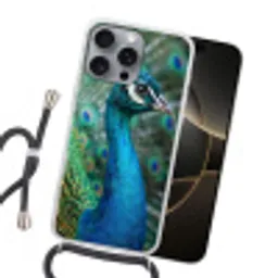 Pauw - Veren - Blauw Hoesje iPhone 16 Pro Max met koord klein -sfeer1