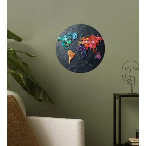 Wereldkaart - Edelstenen - Regenboog - Ruw Wandcirkel behangsticker klein -sfeer2