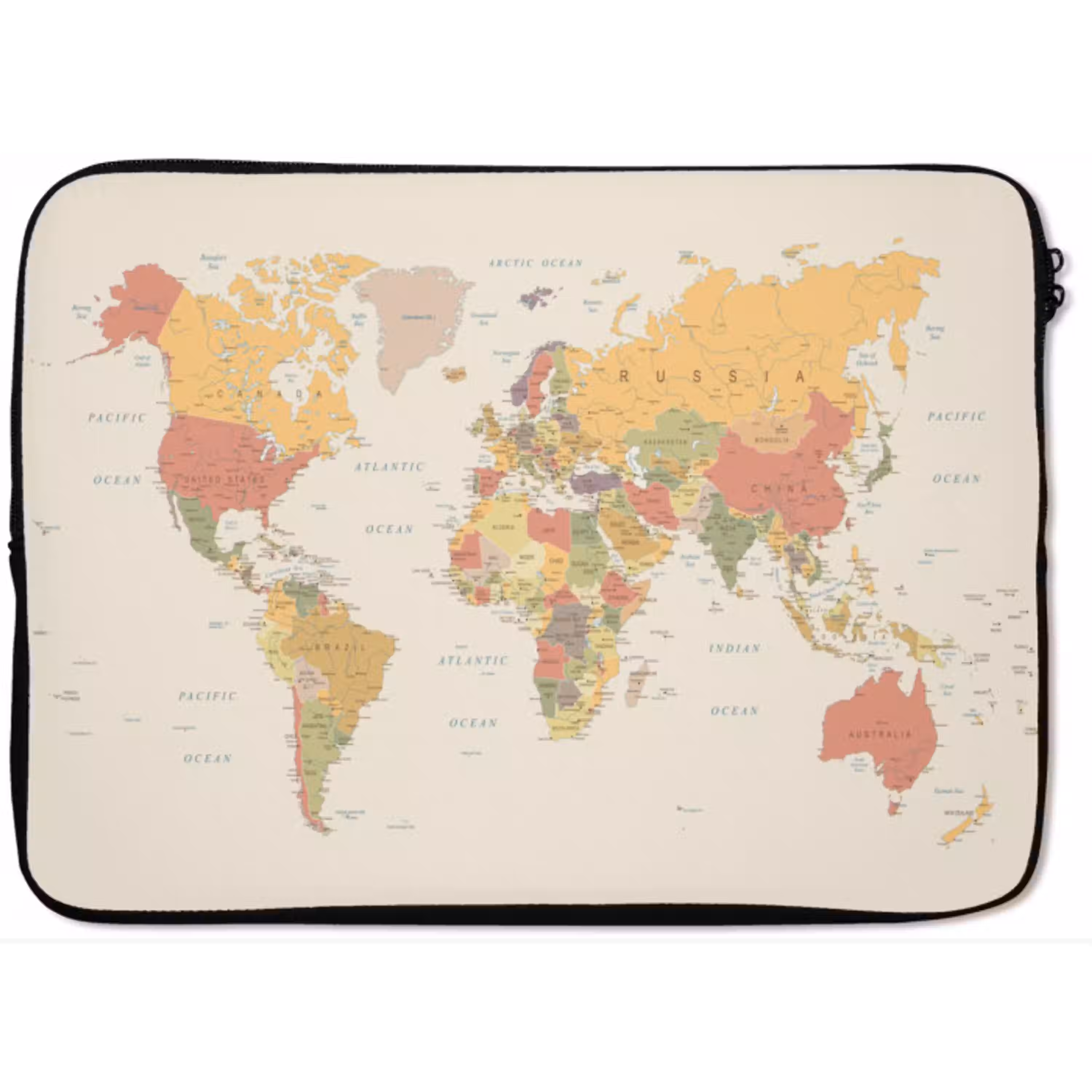 Wereldkaart - Realistisch - Beige laptophoes neopreen klein -zkaufland3dotto