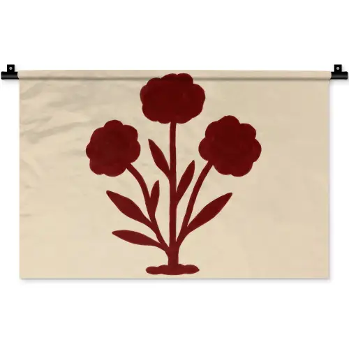 Bloemen - Bladeren - Rood - Minimalistisch Wandkleed katoen klein -zz3d