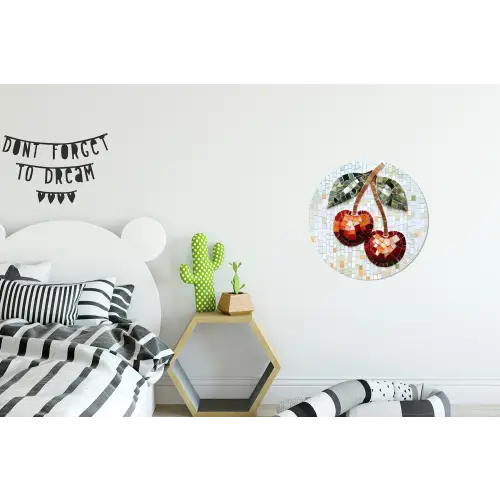 Kersen - Rood - Mozaïek - Blaadjes Wandcirkel aluminium klein -kinderkamer