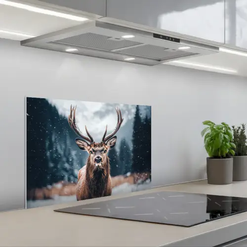 Hert - Dieren - Landschap - Winter - Sneeuw keuken achterwand spatscherm klein -3d_schuin