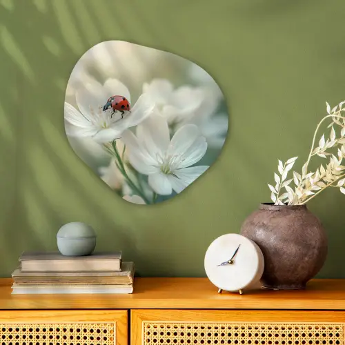 Lieveheersbeestje - Bloemen - Wit Wandcirkel Organisch Forex 3mm klein -sfeer2