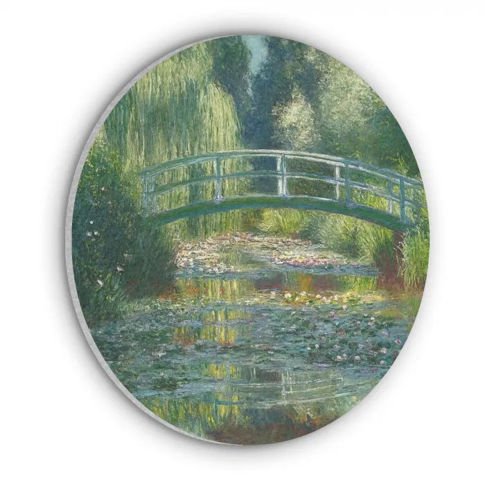 Brug - Hout - Vijver - Waterlelies Akoestische PET Vilt - Rond klein -3d