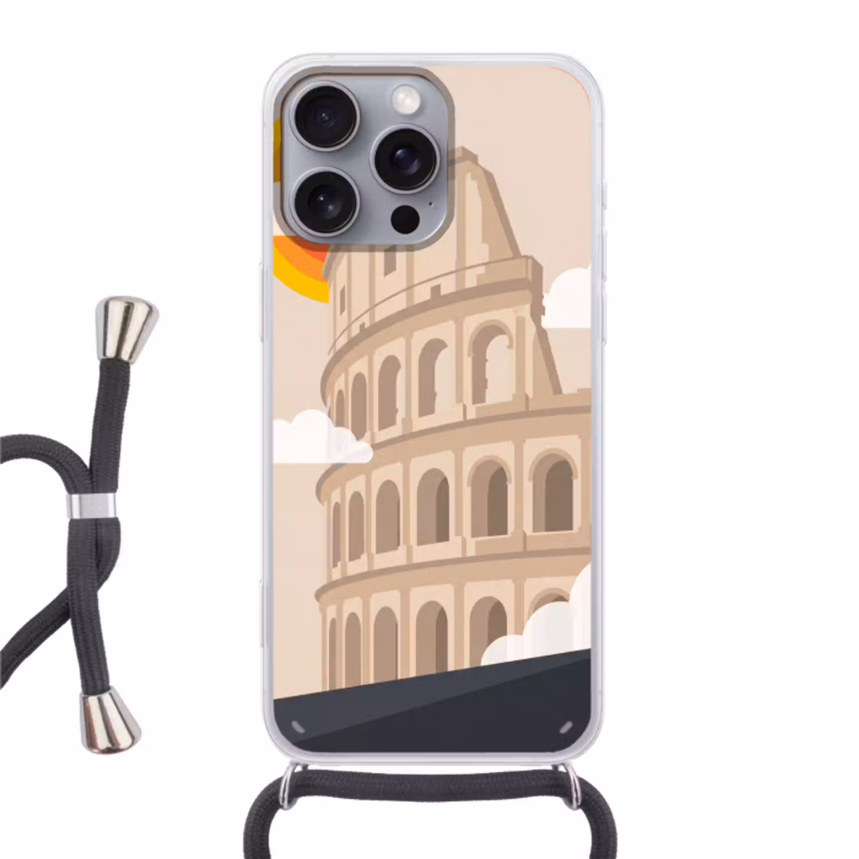 Colosseum - Zonsopgang - Rome - Architectuur - Beige Hoesje iPhone 16 Pro Max met koord klein -3d