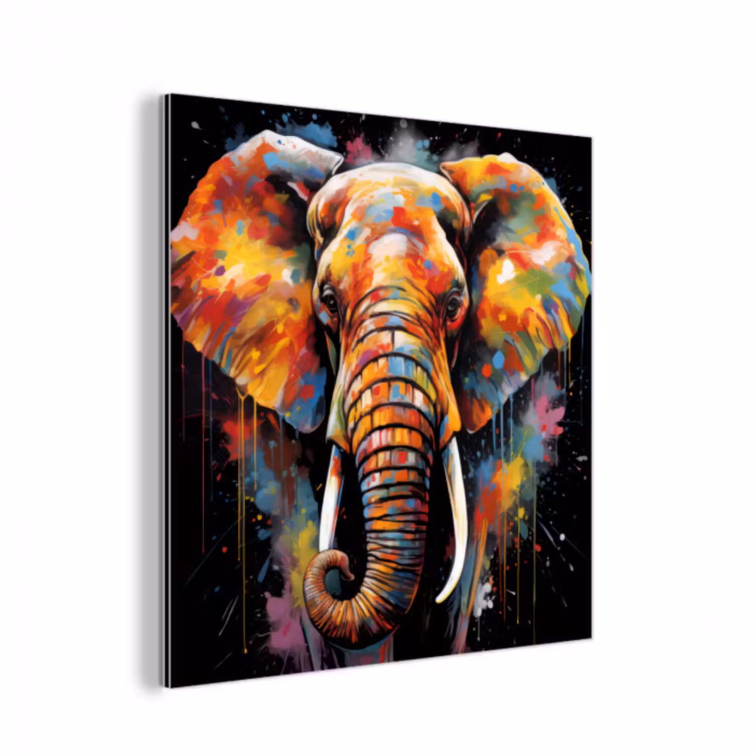 Alu-Dibond-Bild - Elefant - Graffiti - Schwarz - Tiere - Farben