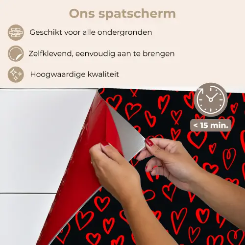 Zwart - Harten - Rood keuken achterwand spatscherm klein 900 -spatscherm_NL