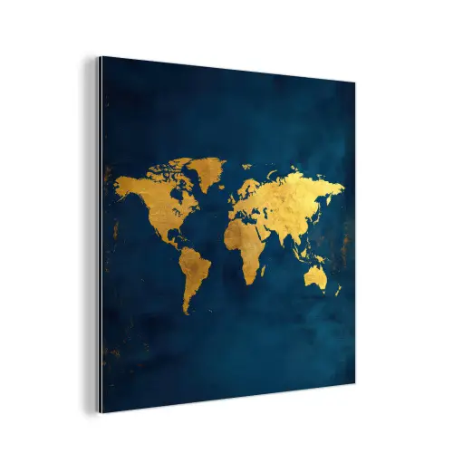 Wereldkaart - Goud - Donkerblauw aluminium wit klein -3d