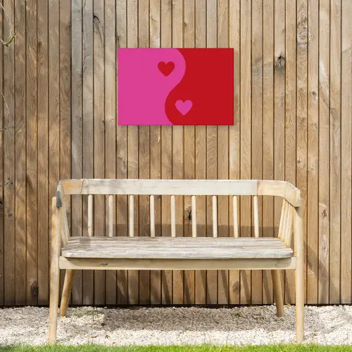 Minimalistisch - Rood - Roze - Hartjes Tuinposter op houten frame 2 cm dik klein -sfeer4