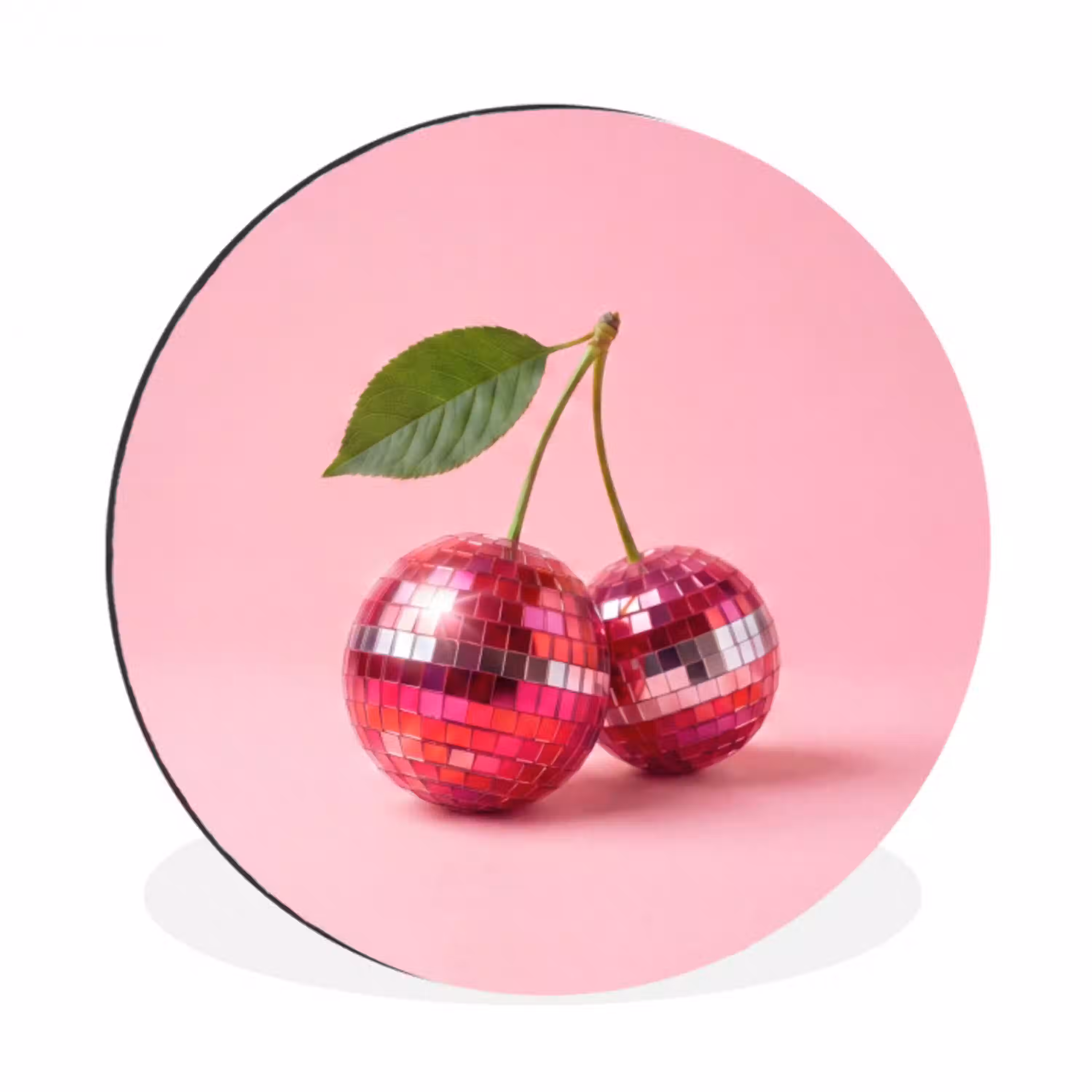 Disco - Kersen - Roze Wandcirkel aluminium klein -3d