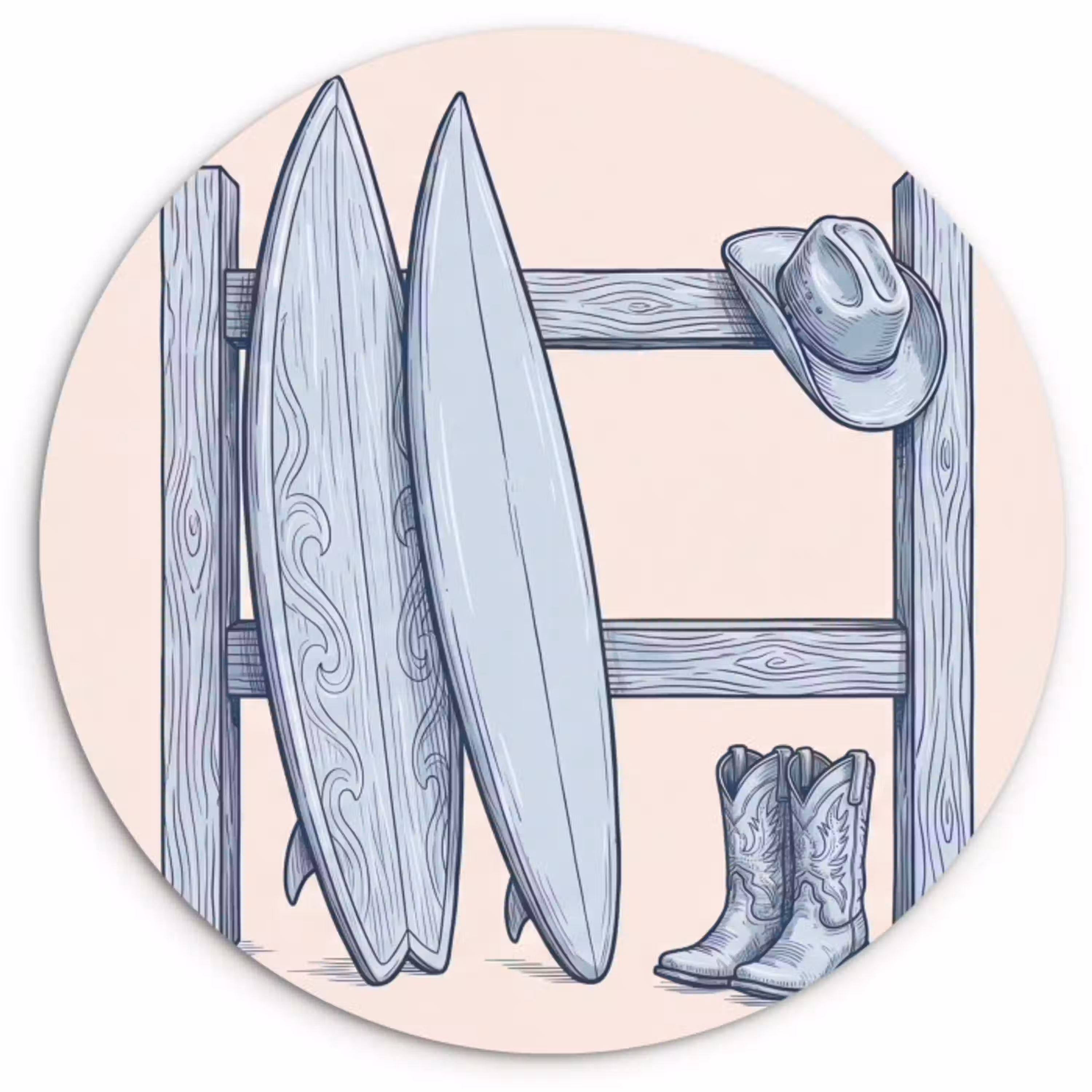 Recreatie - Kleding - Avontuur - Illustratie - Zomer Wandcirkel kunststof plaat 5mm dik klein -3d