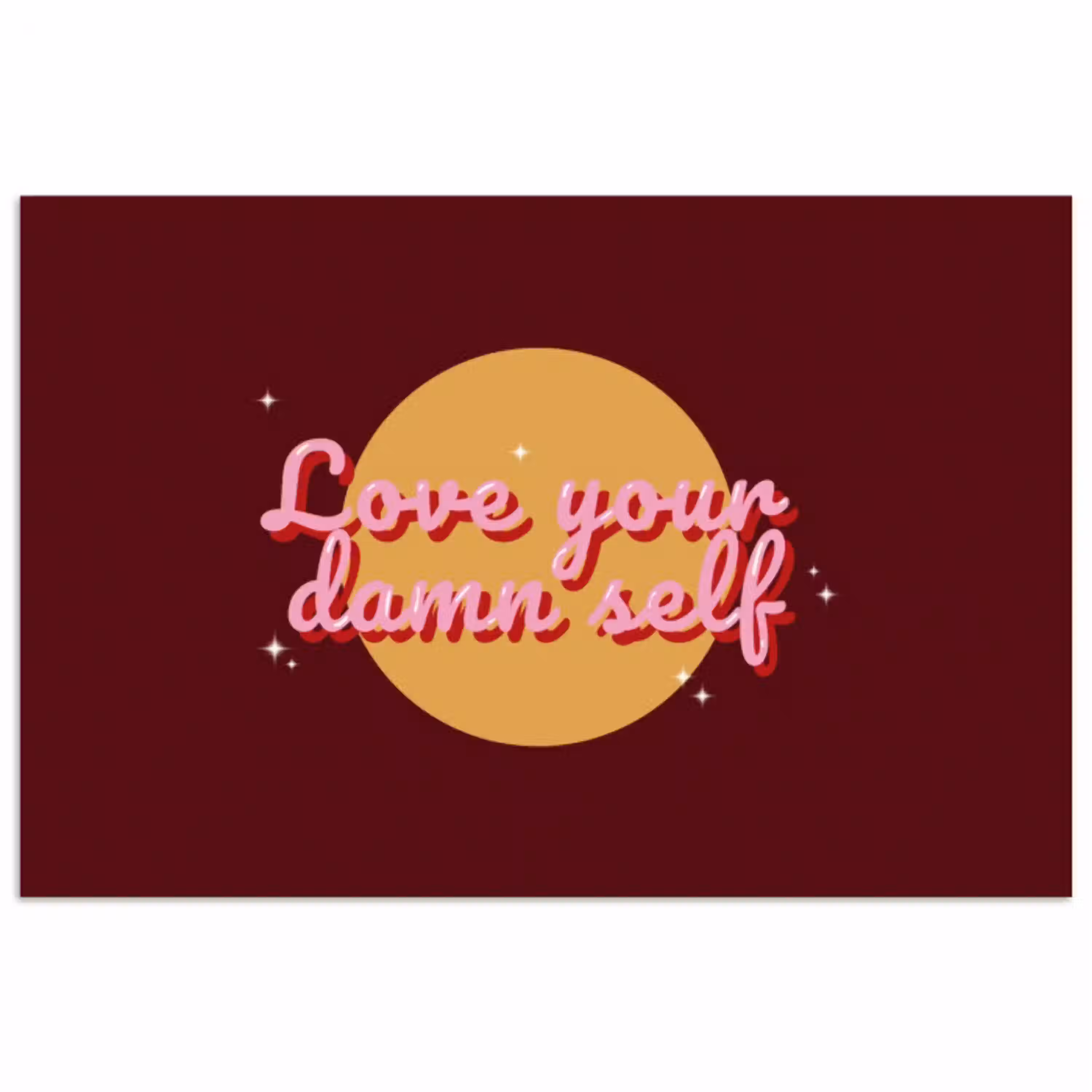 love your damn self - Cirkel - Glitter - Rood poster papier klein -3d
