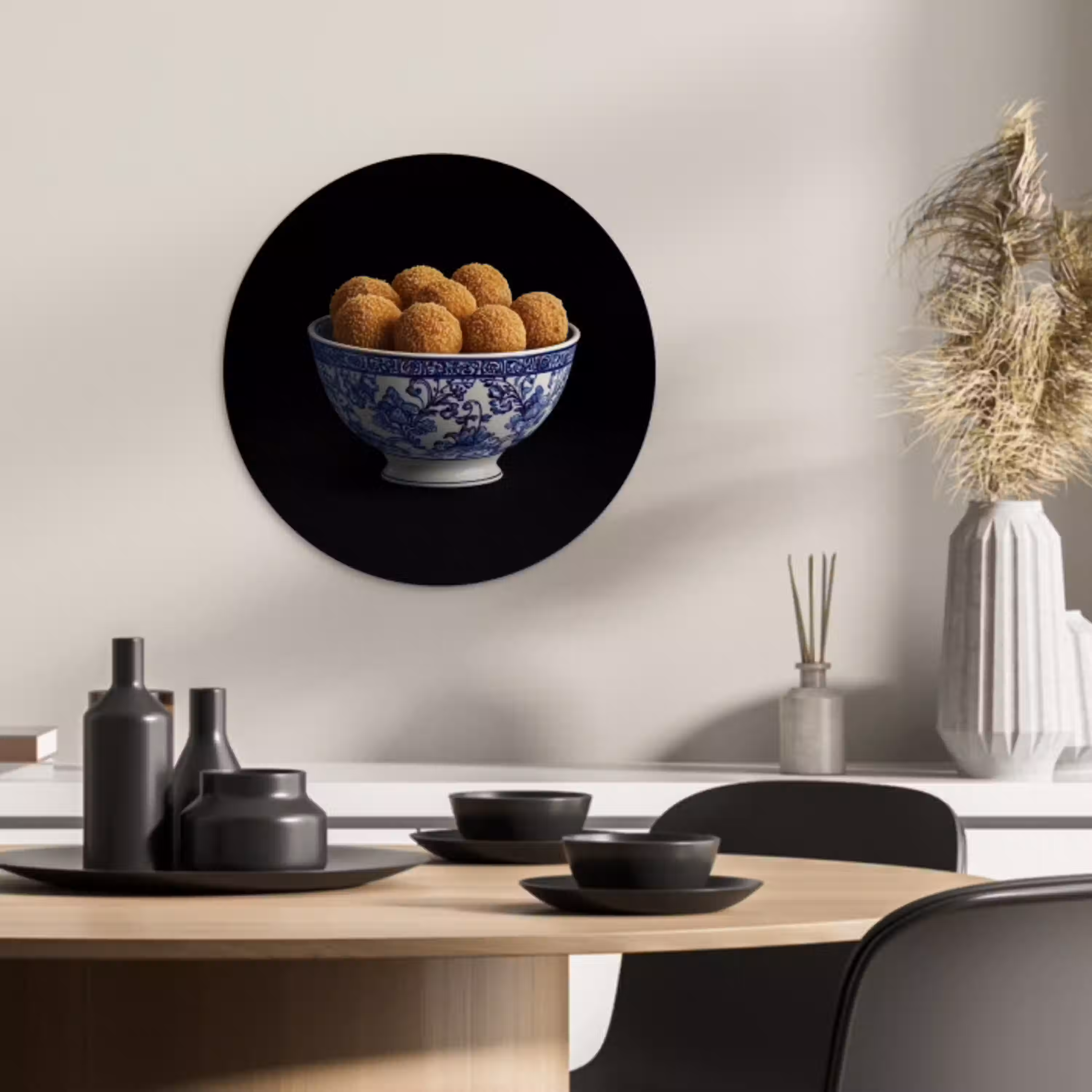 Delfts blauw - Bitterballen - Holland - Schaal KitchenYeah - Keuken - Wandcirkel Forex klein -sfeer2
