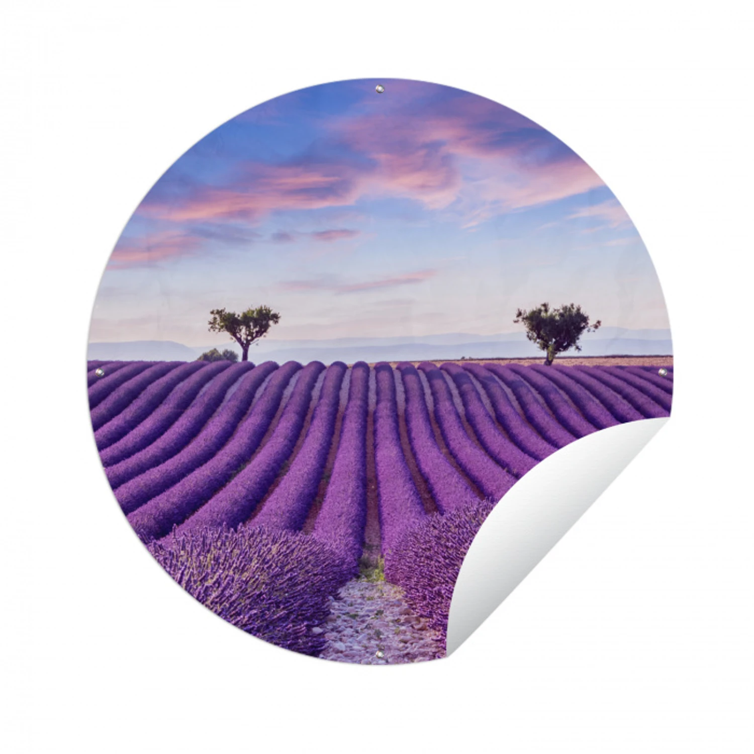 Lavendel - Natuur - Paars - Bomen - Bloemen Wandcirkel tuinposter met ringen klein -3d