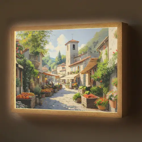 Dorp - Zon - Kraampjes - Huizen Light Box met batterij (Wandlamp) middel -z3d_website