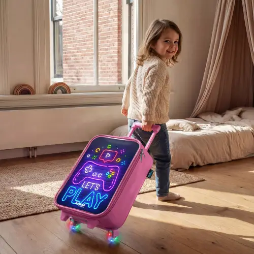 Neoncontroller tegen een bakstenen muur Kinderkoffer - Roze klein -sfeer1
