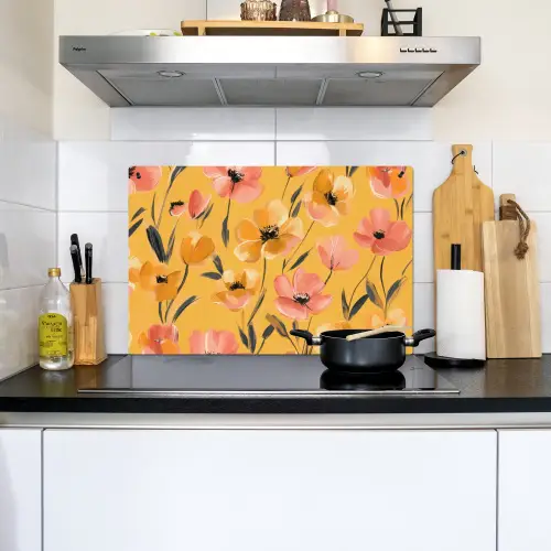 Bloemen - Geschilderd - Geel Inductie beschemer met haakjes klein -sfeer2
