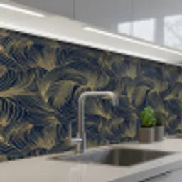 Abstract - Lijnen - Blauw - Goud keuken achterwand 2 middel 871 -3d_schuin