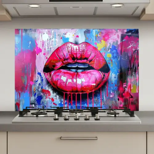 Graffiti - Lippen - Felroze - Geschilderd keuken achterwand spatscherm klein -3d_website