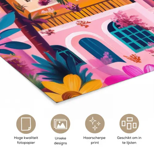 Kleurrijk - Roze - Oranje - Geel - Bloemen poster papier klein -closeup_NL